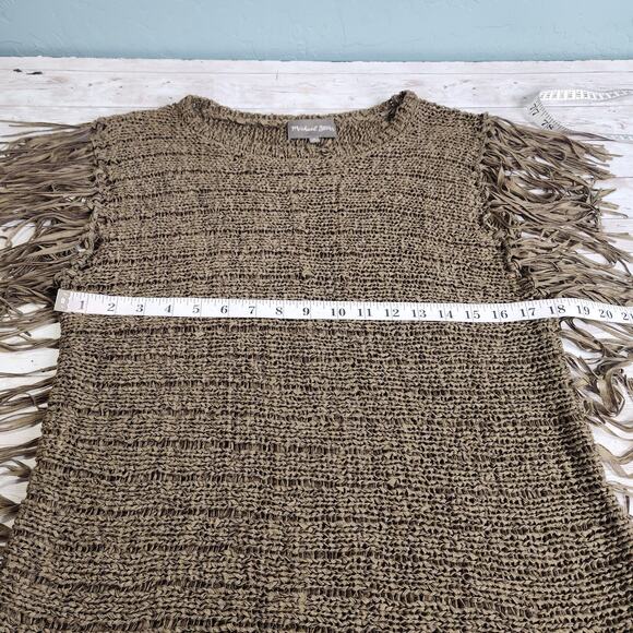 Michael Stars Olive Green Ribbon Knit Fringe Sweater Medium - Picture 5 of 7